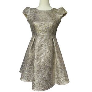 Girls Laundry By Shelli Segal Gold Blue Metallic Dress Short Sleeve Size 12